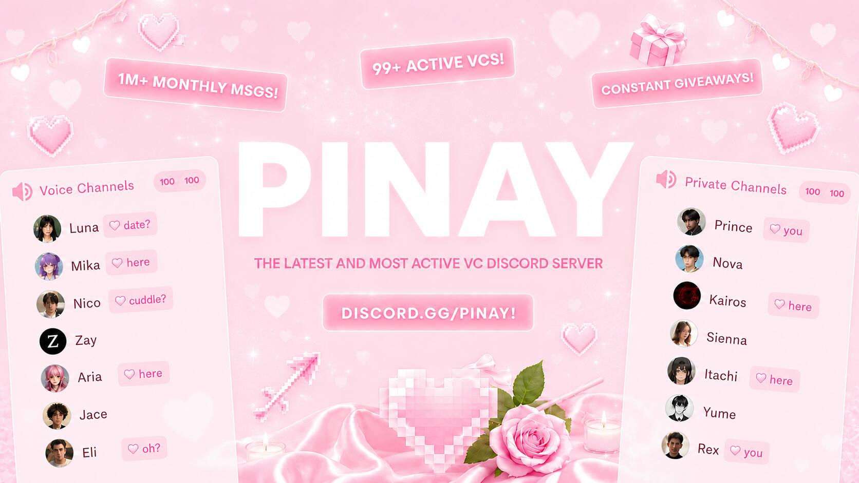 Discovery splash banner for Pinay | Voice Chat • Social • Emojis & Stickers • Icons • Egirls • Gaming • Make Friends Discord server